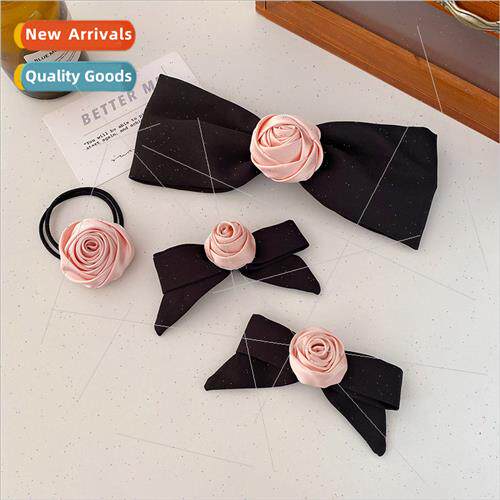 pink flower girl bow hair ring senior sense rose hairpin ret