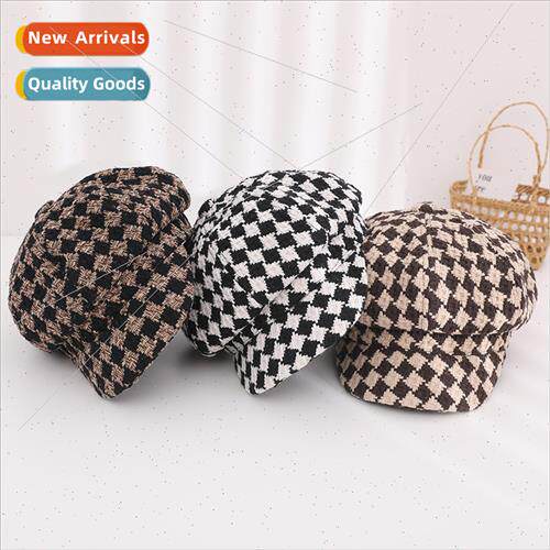 Hundreds children hats fall winter new simple diamond grid b