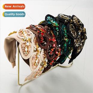 multiple bow lace Hair female rhinestone headband wide bands