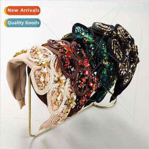 Hair bands rhinestone multiple bow lace headband female wide