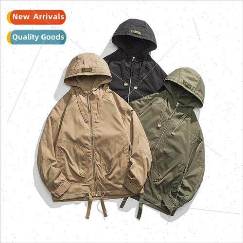 Youth men casual hooded drop-shoulder work model jacket 2023
