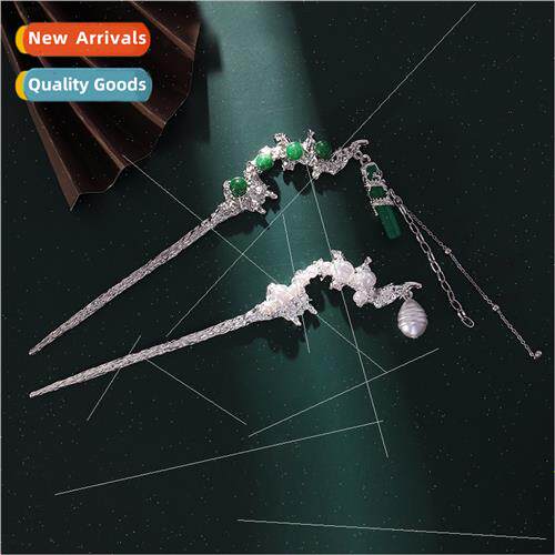Metal lava pearl hairpin female new Chinese gradient green t