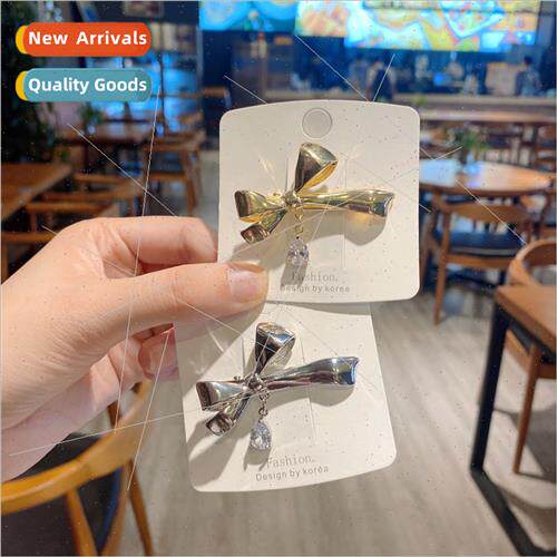 New metal bow water drop hair clips female bangs clip side c