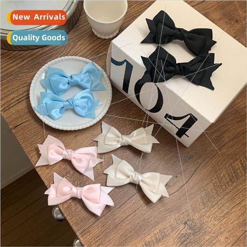 Cream satin bow hair clips ballet girl bangs clip side clip
