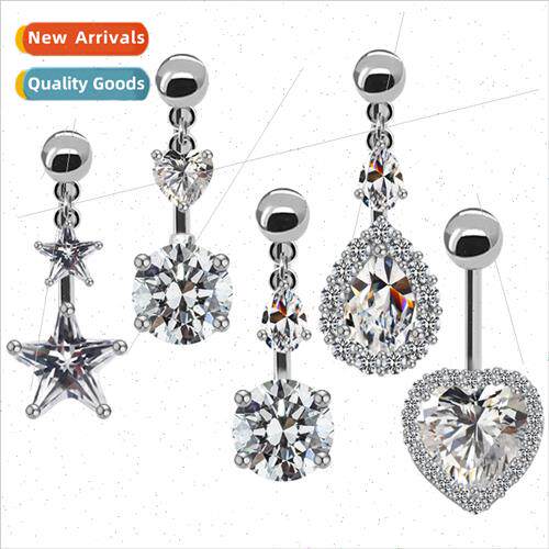 Star drops love heart belly button ring up down head pendant