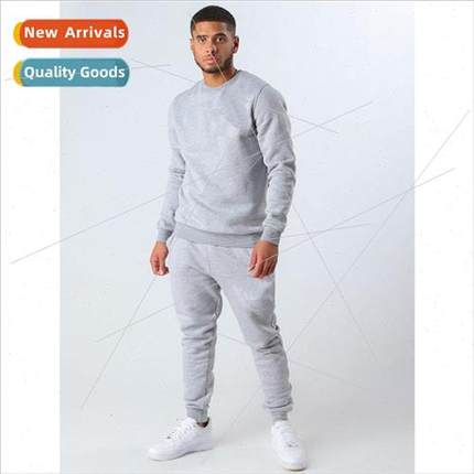 2020 New Mens Pullover Round Neck Solid Color Sweatshirt Set