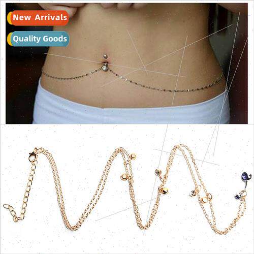 Europe diamond studded belly button waist chain silver belly