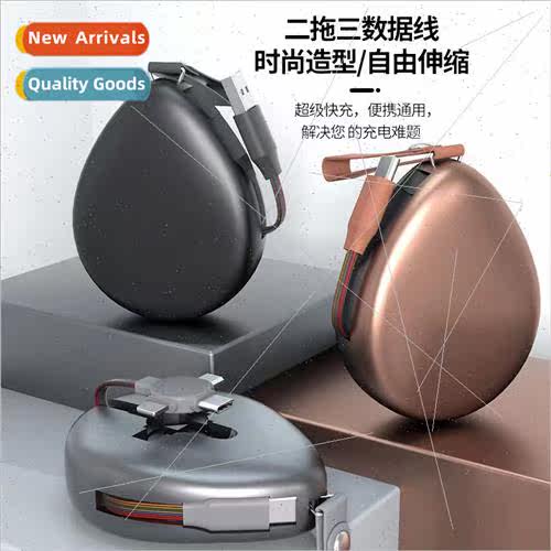 Creative new water drop model retractable data cable two tow