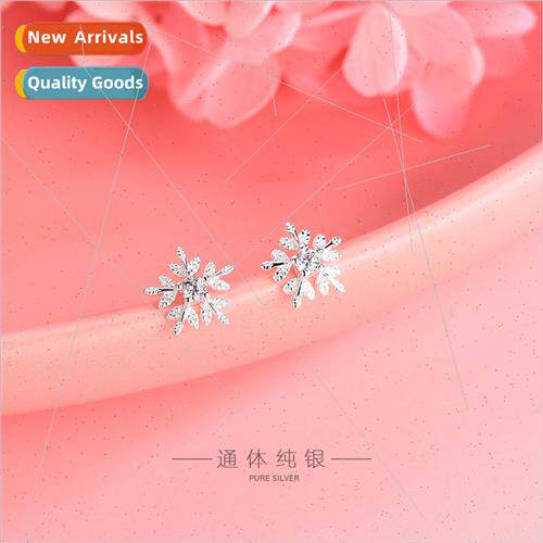 S925 silver earrings fashion small snowflakes wh diamond ear