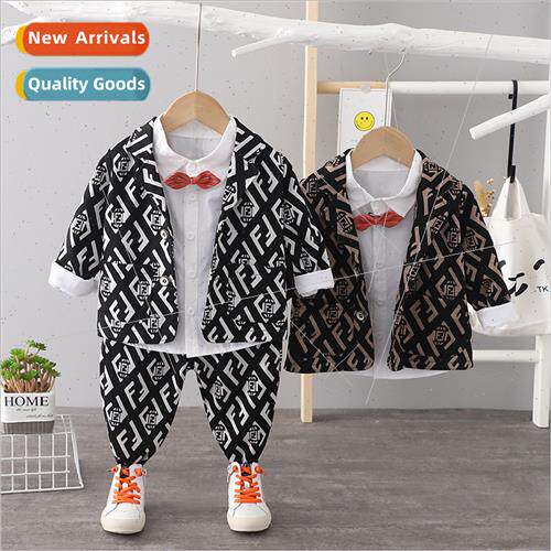 2023 fall  in small children Korean letters suit three-piece