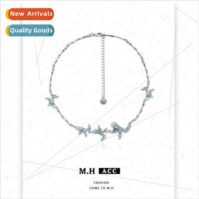 Pale green butterfly necklace female metal texture cold wind