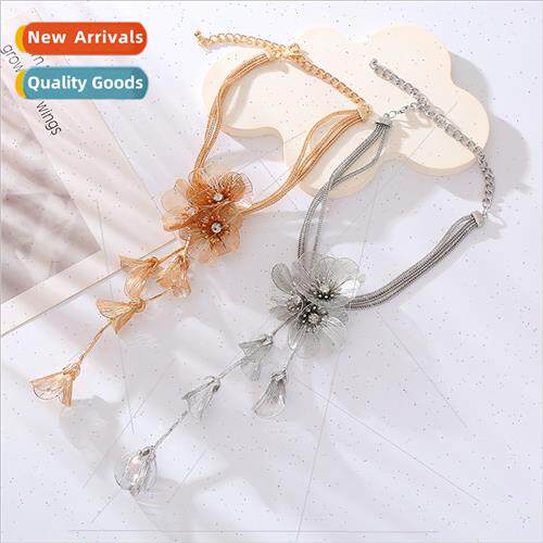Europe alloy diamonds flower necklace long tassel flowers pe
