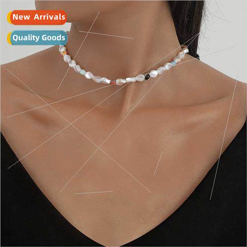 Europe fashion geometric pearl glazed necklace bohemian eleg