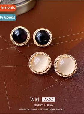 lver needle round cat eye stone earrings fashion retro simpl