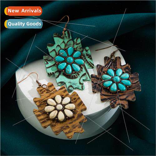 Jewellery Europe new leather print cross earrings alloy turq