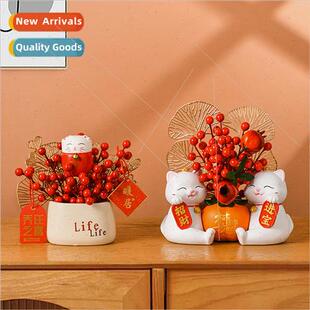 Persimmon Ruyi Ikebana Fortune Cat entryway ornaments living