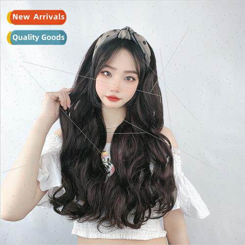 Korean wig female long hair wavy curls mesh hair band high t