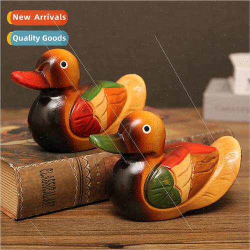A pair mandarin ducks wooden ornaments living room bedroom T