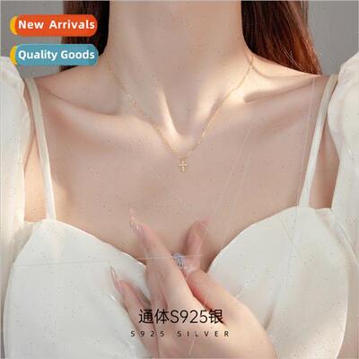 925 silver Koreadiamond zircon cross necklace ins cold wind