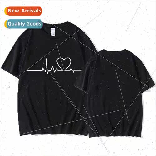 Heart Rate Printed Hundred Short Sleeve T-Shirt Tops Men and