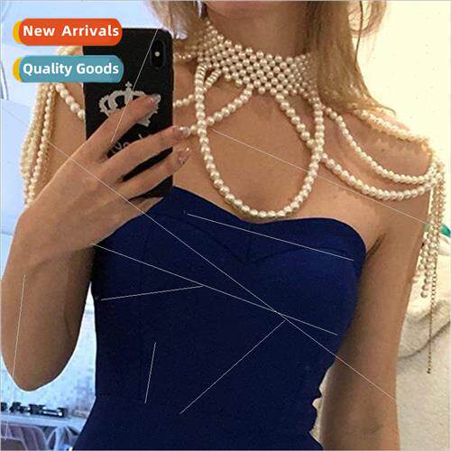 Europe Pearl Necklace Shoulder Chain Bridal Dress Handmade B