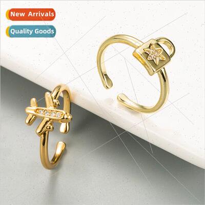 new Europe personalized small plane love lock open ring copp