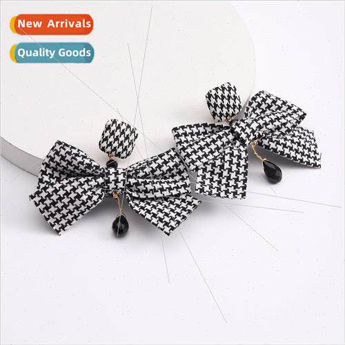 Cute bow earrings Classic mple Thousand Bird Grid Handmade C