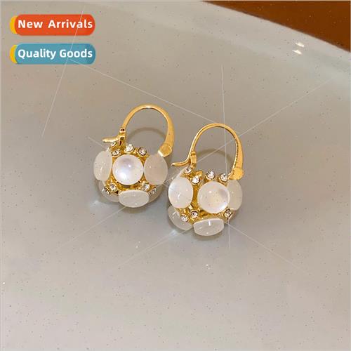 Cat Eye Stone Flower Basket Earrings Buckle Fashion Small Ca