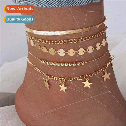 Europe multi-layer anklet women handmade chain round piece p