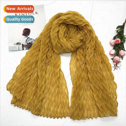 Ladies Fashion Solid Color Cotton Scarf Full Crumpled Cotton