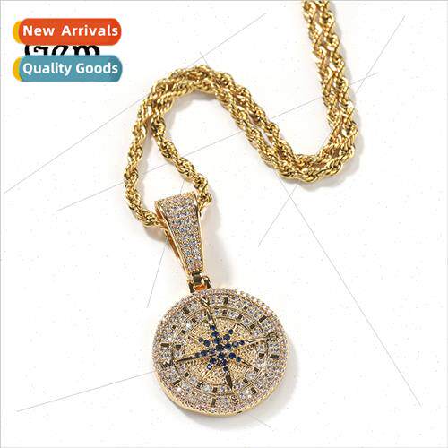 Hip Hop Diamonds Gold Compass Pendant Necklace Vintage Coppe