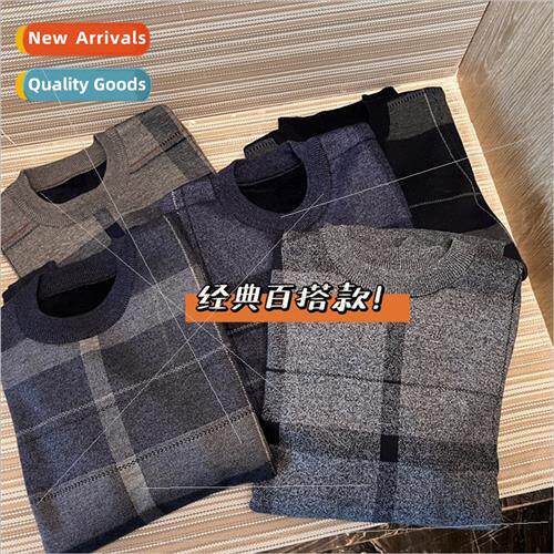 2023 fall winter padded thickened round neck sweater father