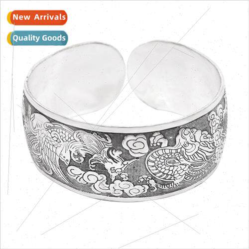 Vintage Miao lver Wide Bracelet Ethnic Carved Alloy Bracelet