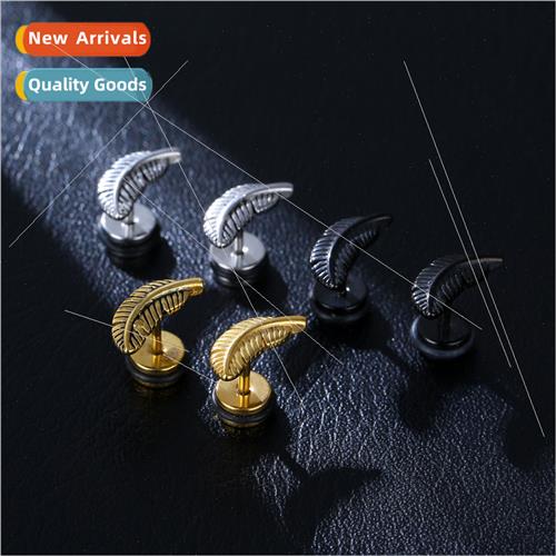 316L punk earrings simple feather earrings ear bone stud cas