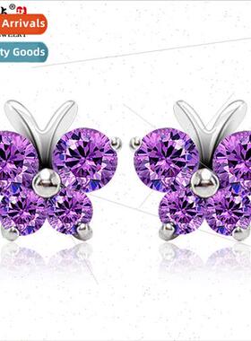 s925 silver jewelry purple butterfly earrings Korea high-end