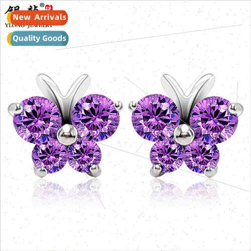 s925 silver jewelry purple butterfly earrings Korea high-end