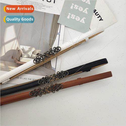 Thin belt female retro floral PU tunic adjustable thin belt