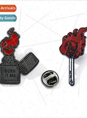 Burning Skull Matchstick Brooch Steampunk Gothic Style Badge