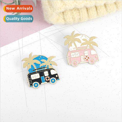Cartoon creative new outdoor tour bus alloy brooch coconut e