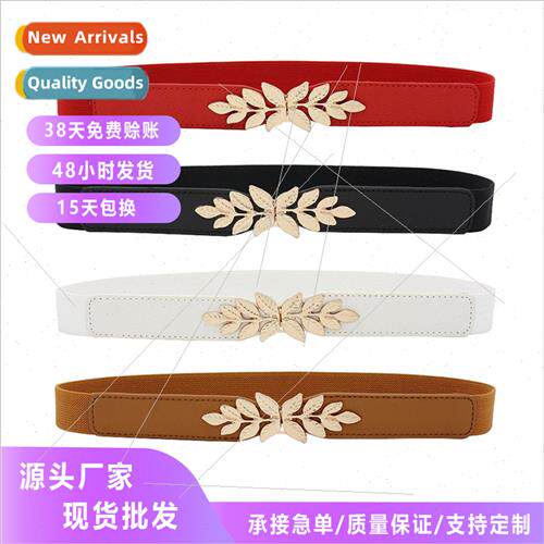 mple versatile small leaves on buckle dress elastic waist se
