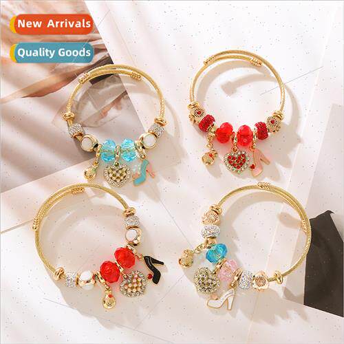 DIY Beaded Bracelet Gold Heart Heels Pendant Adjustable Coup