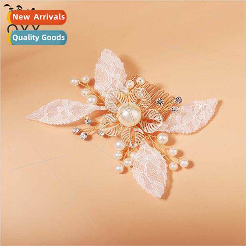 elegant lace petal comb rhinestone hollow flower headdress a