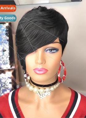 Wig Europe Women Chemical Fiber Head Cover Black Parted Shor