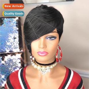 Wig Europe Women Chemical Fiber Head Cover Black Parted Shor