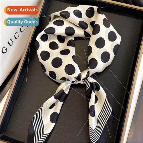 French black whe polka dot silk medium square scarf silk sca