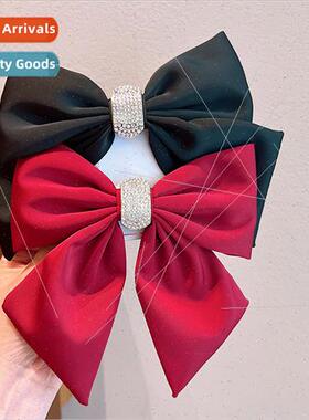 Satin bow hair clips wh diamond back head spring clip French