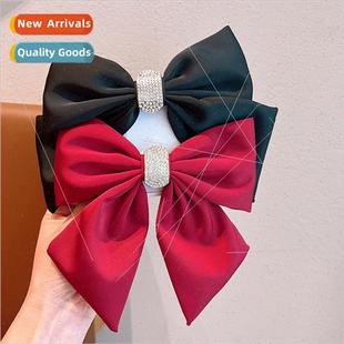 back French hair clip spring head diamond clips bow Satin