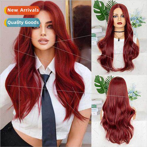 Europe Women Front Lace Full Head Cover Burgundy Medium Long