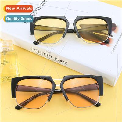 5698 new sunglasses female fashion half frame metal decorati