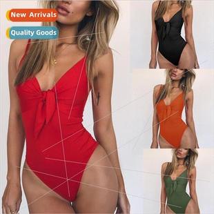 Swimsu Swims Color Bikini Sexy Womens Piece One Bow Solid